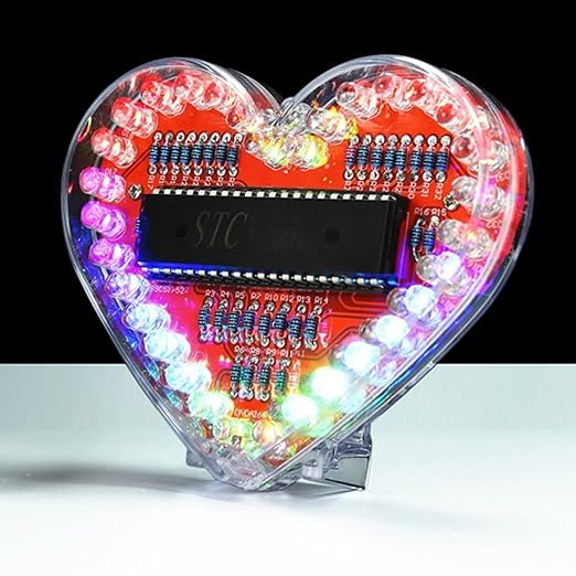 EIELE Soldering practice kit 7-colour heart-shaped LED running light Various changing modes automatic switching Soldering practice Suitable for school teaching and beginner learning Soldering required