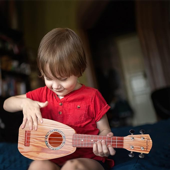 YOLOPLUS+ 17 Inch Kids Ukulele Guitar Toy 4 Strings Mini Children Musical Instruments Educational Learning Toy for Toddler Beginner Keep Tone Anti-Impact Can Play with Picks/Strap/Primary Tutorial