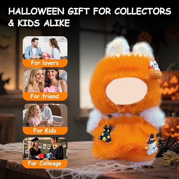 17cm Doll Clothes Set, Premium Jeans & Knitted Sweater Outfit for 17cm 15cm Dolls, Cute Dress Up Fashion, No Doll Included (Halloween Pumpkin, 17cm/15cm)
