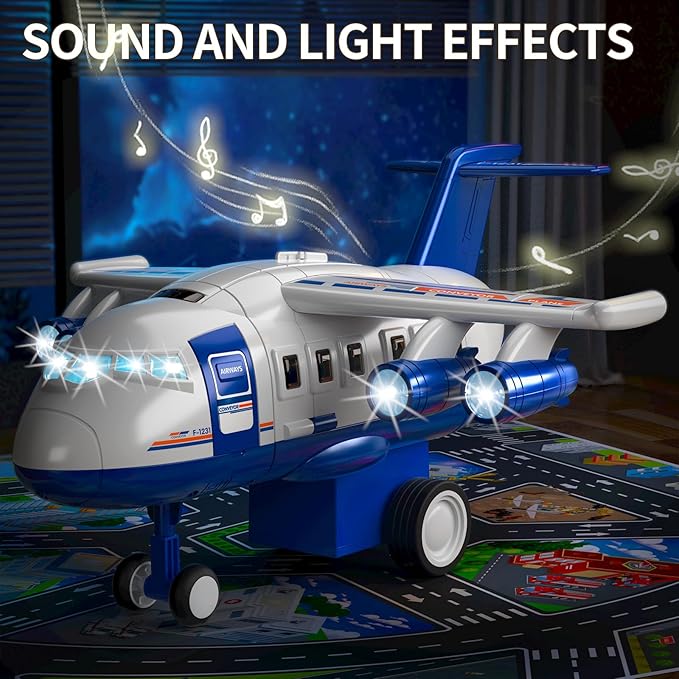 Airplane Toys for Toddlers 2-4 - Boy Toy Car Race Tracks for Kids Ages 3-5 with 8 Small Car Toys, Toddlers Educational Toy, Birthday Gifts for Boys 3-5