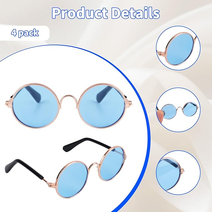 4pcs Mini Doll Glasses, Cute Tiny Sunglasses for Most Dolls Outfit and Toys Clothes Set Decorations with Metal Frame Multi-Color Lenses Fashion Eyewear Accessories(Color 2)