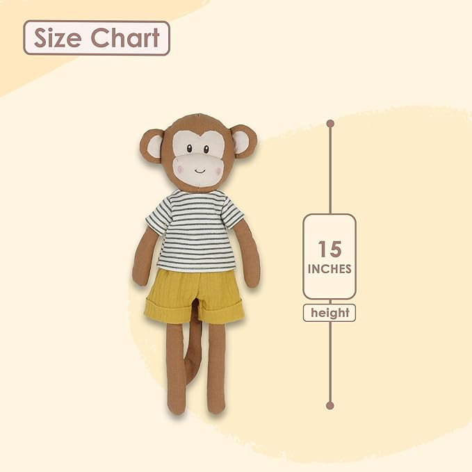 MON AMI Magee Boy Monkey Doll – 15”, Monkey Plush Toy, Stuffed Animal Toy, Use as Toy or Nursery Room Decor