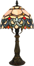 Small Tiffany Lamp Mini Accent Table Lamp Stained Glass Desk Memory Lamp Sympathy 8X14.5 Inch (Pink Baroque Style)