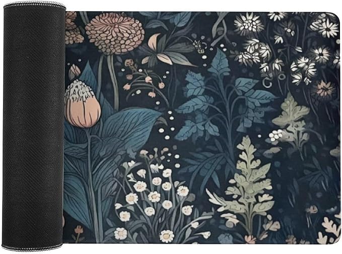 Dark Flower, Floral Plants Mouse Pad, Aesthetic Wildflowers Desk Pad, Gaming Mouse Pad, Non-Slip Rubber Base, Stitched Edges，31.5x11.8 inch Computer Mouse Mat Keyboard for Home Office