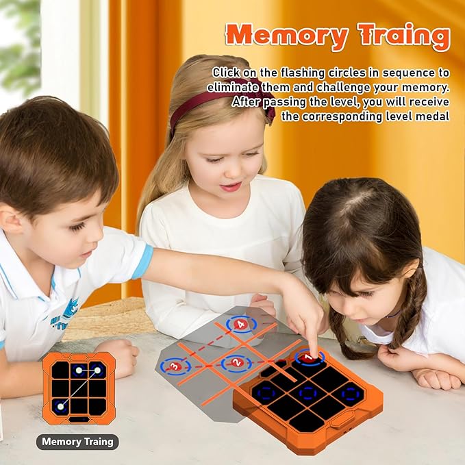 Tic Tac Toe Game, Upgraded 6 in 1 Electronic Tic Tac Toe Bolt Game Rechargeable with Mute Function, Handheld Puzzle Board Game Toys for Educational, Portable Travel Games Gifts for Kids and Adults
