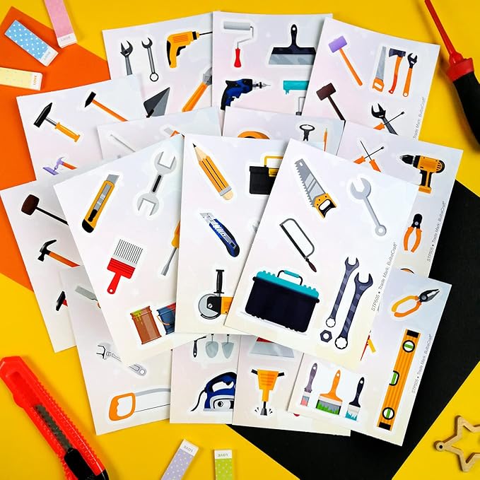 BulbaCraft 100Pcs Tool Stickers, Hammer Stickers, Hammer Decals, Tool Box for Boys and Girls, Gifts for Women & Men