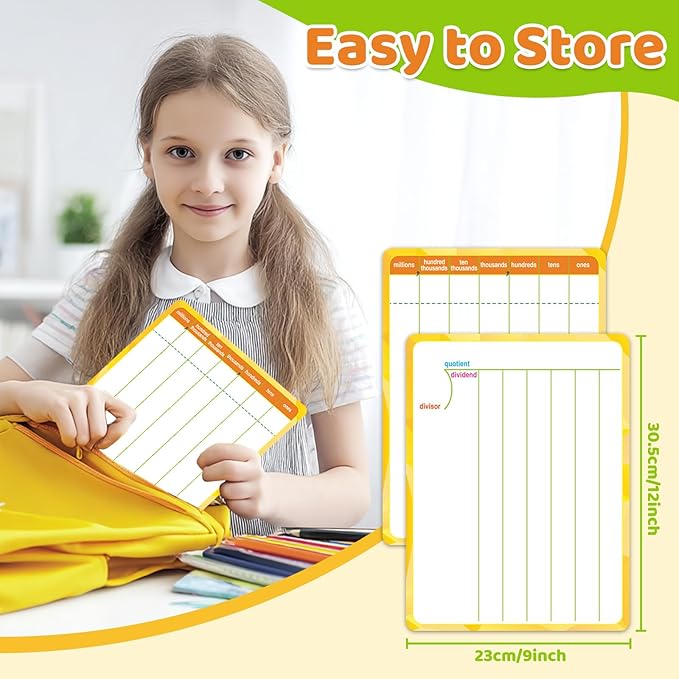 12 Packs Long Division & Multiplication Flash Cards: Math Manipulative Dry Erase Board, Math Games Chart for 2nd 3rd 4th Grade Classroom Must Haves, Homeschool Supplies Teacher Essentials
