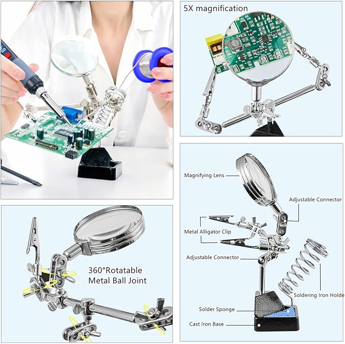 Soldering Iron Kit, 80W Electric Solder iron, Adjustable Temperature (180°C- 500°C）, With Multimeter, Magnifier Welding Helping Hand, Heat shrink tubing, Solder Wire, Desoldering pump.