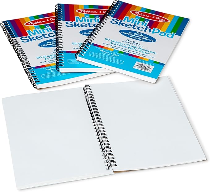 Melissa & Doug Mini-Sketch Spiral-Bound Pad (6 x 9 inches) - 4-Pack Sketch Book for Kids, Kids Drawing Paper, Drawing and Coloring Pads