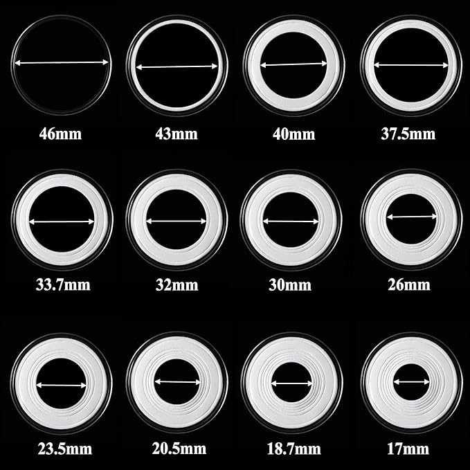 MUODR 46mm Coin Holders for Collectors, Coin Storage Case with Lock,100 Pieces Coin Capsule and 11 Size Gasket, Coin Collection Supplies For Dime,Cent,Nickel,Quarter,Silver Dollar,Half Dollar
