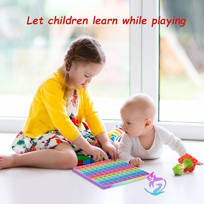 1-100 Number Learning Pop Fidget Toy, Rainbow Colors, Large Square Math Educational Sensory Game