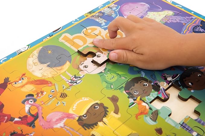48pc FSC Wooden Tray Puzzle - Upbounders® Be You Rainbow Kicks & Zoo Animals | Colorful Sneakers, Multicultural Kids | Ages 4+ Educational Toy
