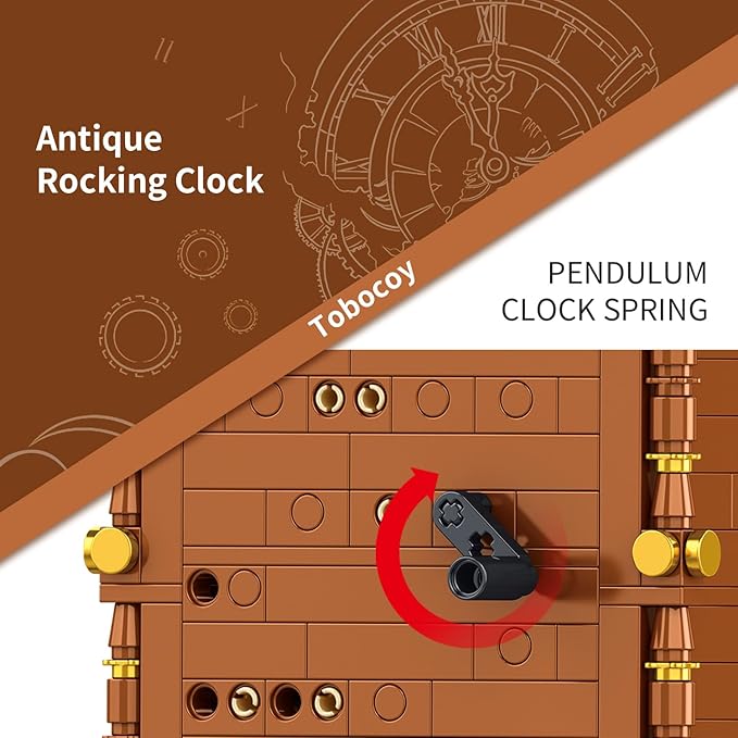 Vintage Swing Clock Building Blocks Set – 751 PCS Real Working Mechanical Clock with Alarm, Moving Pendulum & Rotating Dial, Retro Steampunk Decor Gift for Adults & Teens, Compatible with Lego Sets