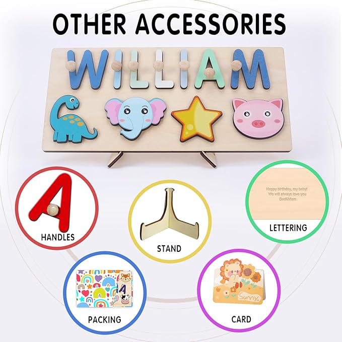 Personalized Name Puzzle for Kids, Wooden Puzzles for Toddlers, One Year Old Girl Birthday Gifts, Custom Baby Easter Gifts, Montessori Toys for 1 Year Old
