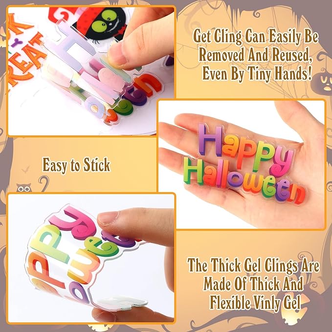 MARFOREVER 25 PCS Halloween Window Gel Clings, Halloween Pumpkins Ghosts Bats Window Thick Gel Clings Decals Stickers for Happy Halloweens Classroom Nursery Home Party Supplies Decorations