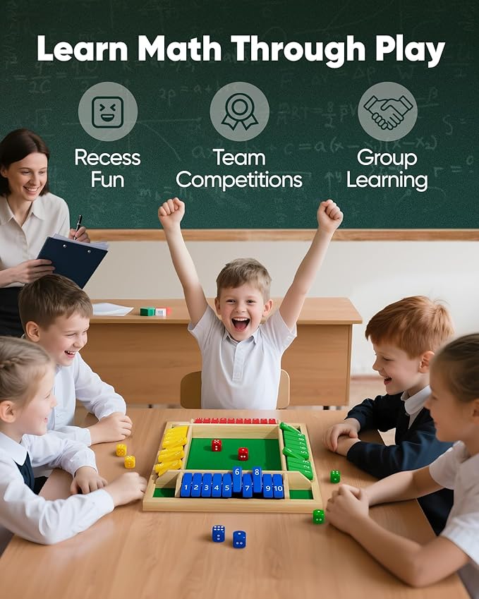 Original 12 Numbers Shut The Box Game, Math Dice Board Game for Family Night, Camp, Wooden Classic Tabletop Gift for Group Kid Adult Senior, Travel Party Bar, Easy Quick and Fun, Portable Style