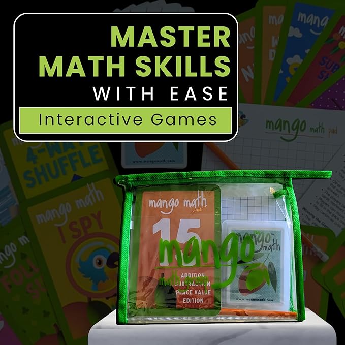 MANGO Math 15 Pack - Math Flash Cards - Educational Math Games for Kids - Addition, Subtraction, Place Value Games & Learning Kit -2nd 3rd 4th Grades - Kids 6-12 - Set of 15 Games - English Version