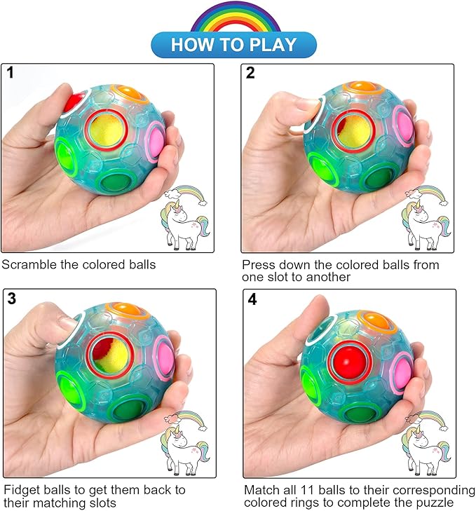 Vdealen Magic Rainbow Puzzle Ball, Fidget Ball Puzzle Brain Teaser Fidget Toy for Boys & Girls- Birthday Party Easter Valentines Christmas Stocking Stuffers for Kids Teen & Adults(Blue)
