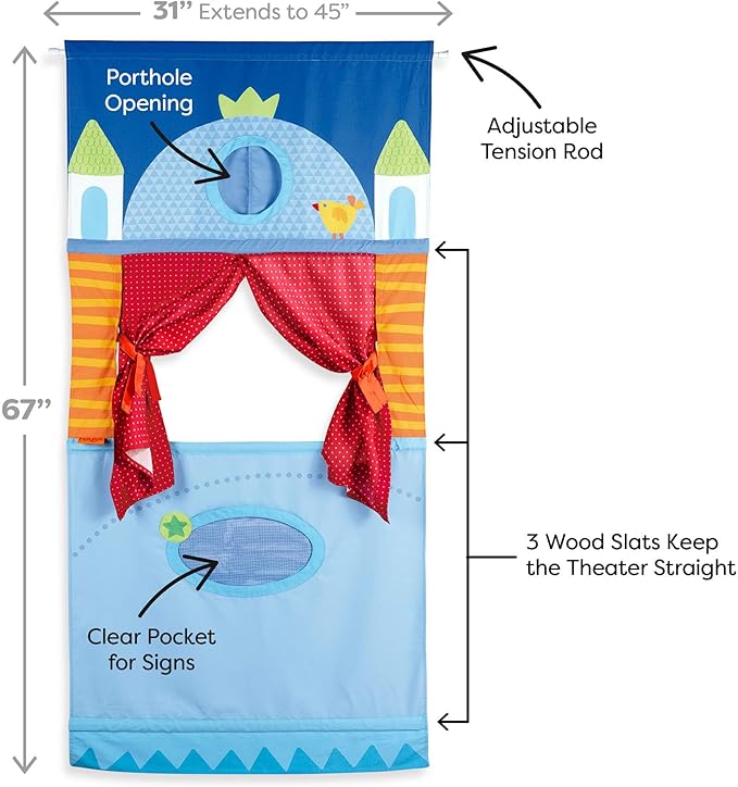 HABA Doorway Puppet Theater - Space Saver with Adjustable Rod: Ideal for Pretend Play, Hand Puppets, Educational Kids Activities, & Toys for Toddlers