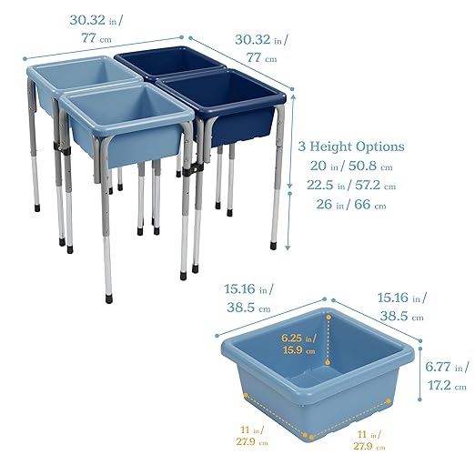 ECR4Kids 4-Station Sand and Water Adjustable Play Table, Sensory Bins, Navy/Powder Blue