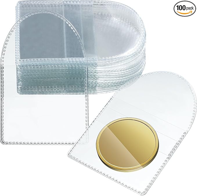 Mimorou 100 Pcs Single Pocket Coin Flips 2 x 2 Inch Individual Clear Cuttable Plastic Sleeves Holders Small Coin Sleeves Collecting Supplies for Coins Jewelry Small Items Collection Storage