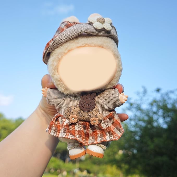 Clothes for 17cm Doll, 2 PCS Cute Brown Hat & Dress Set, Dress up Outfit Exquisite Accessories for Dolls
