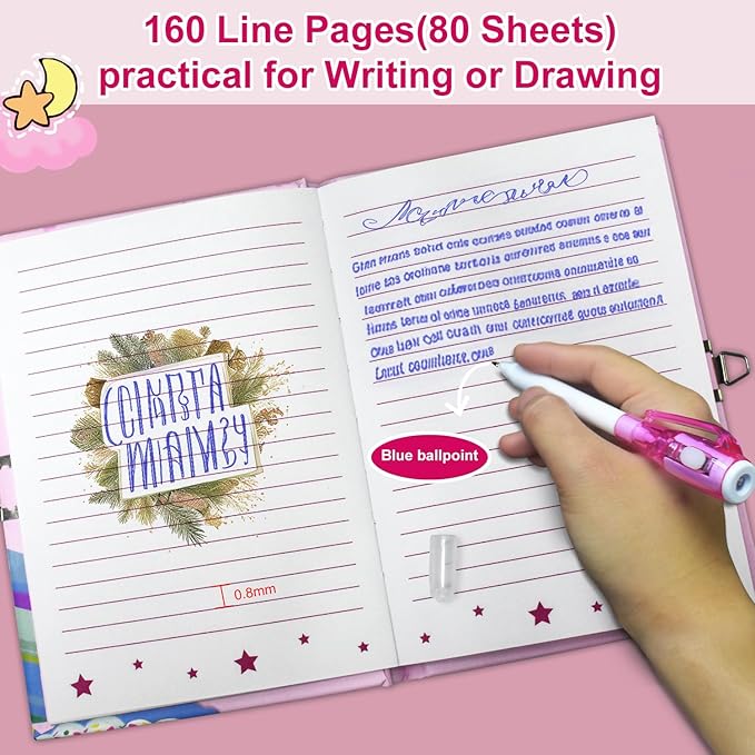Pop Girls Diary with Lock and Invisible Ink Double-end Pen, 7.5x5.4” 160 Lined Page Fidget Colorful Heart Girls Journal for Kids Secret Notebook Pen Set Birthday Gifts for Girls 5 6 7 8 9 10 Years Old