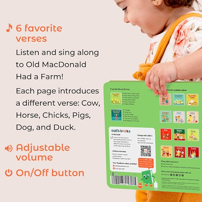Cali's Books Old Macdonald Had a Farm Music Book for Toddlers 1-3 Years Old - USB Rechargeable Musical Nursery Rhymes Song, Electronic Digital Sound Book for Baby Girls and Boys with Built-in Speaker