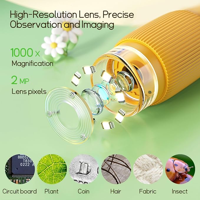 Kids Microscope Pocket Microscope -1000X Portable Microscope for Kid | Photo and Video Mini Microscopes | 2'' Digital Little Scientist Microscopes for 3-10 Age Years Old Boys Girls Toys Gifts1