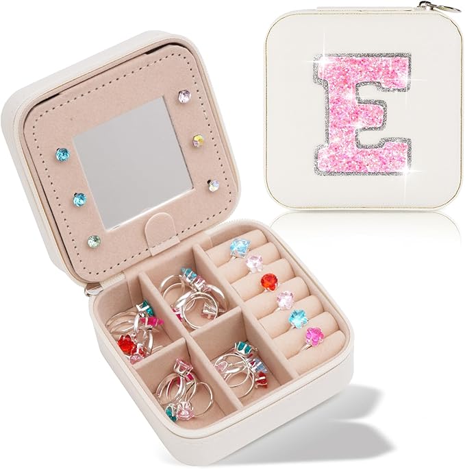 Travel Essentials for Women - Travel Accessories Travel Stuff,Mini Jewelry Organizer Jewelry Case for Traveling,Cute Personalized Jewelry Box,Birthday Gifts for Girls Women | Cream,E