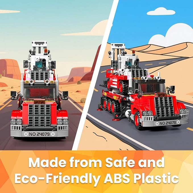 Mould King Trailer Toy Building Block, Realistic American Style Semi Truck Model Building Sets for Boys Girls Ages 8+, 24079 STEM Toy with Forklift Truck, Collectible Model for Adults (906 PCS)