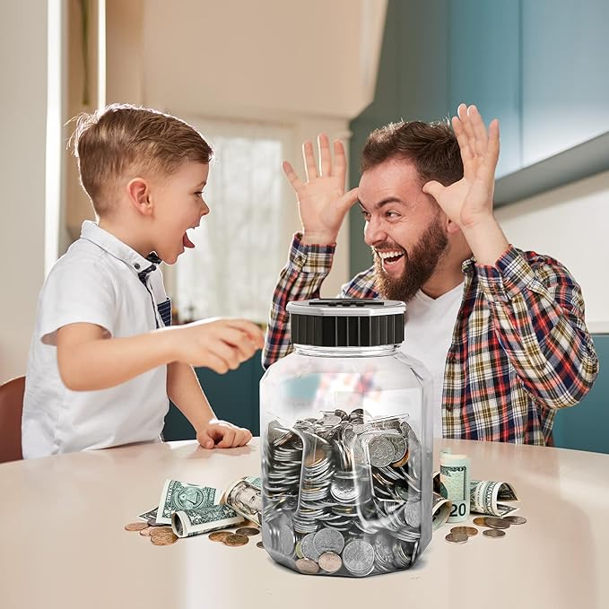 X-Large Piggy Bank for Adults Kids, Vcertcpl Digital Coin Counting Bank with LCD Counter, 2.4L Capacity, Great Coin Counter Bank Money Counting Jar with Total Amount Displayed (Silver, X-Large)