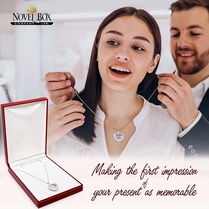 Novel Box Red Jewelry Box for Necklace 4.4x6.25x1.4 Inch - Faux Leatherette Jewelry Display Gift Boxes - Soft Velvet Interior Necklace/Pendant Storage Cases for Proposal Engagement Wedding Birthday