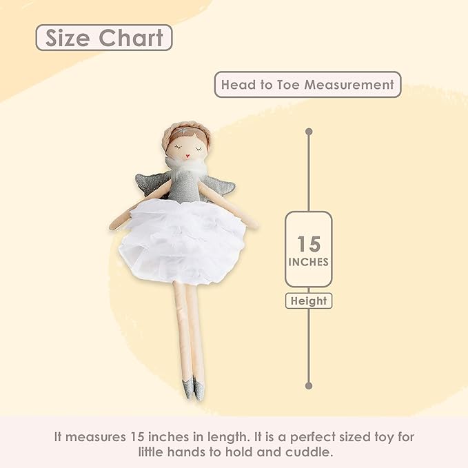 Mon Ami Angel Stuffed Doll - 15", Silver, Soft Elegant Plush Doll for Little Girls, Use as Toy or Room Decor, Great Gift for Kids of All Ages