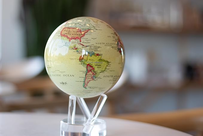 MOVA Globe – Political Map Yellow 6” | Vintage-Style Rotating Globe Powered by Light | No Batteries or Cords | Antique World Map for Home or Office Decor