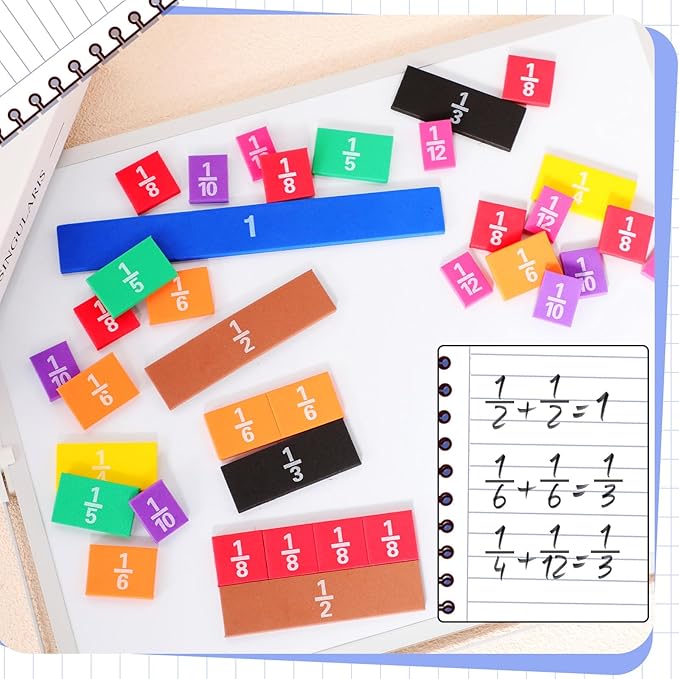12 Sets Fraction Set for Math Classroom Fractions Manipulatives Math Manipulatives for Home School Supplies (Tiles)