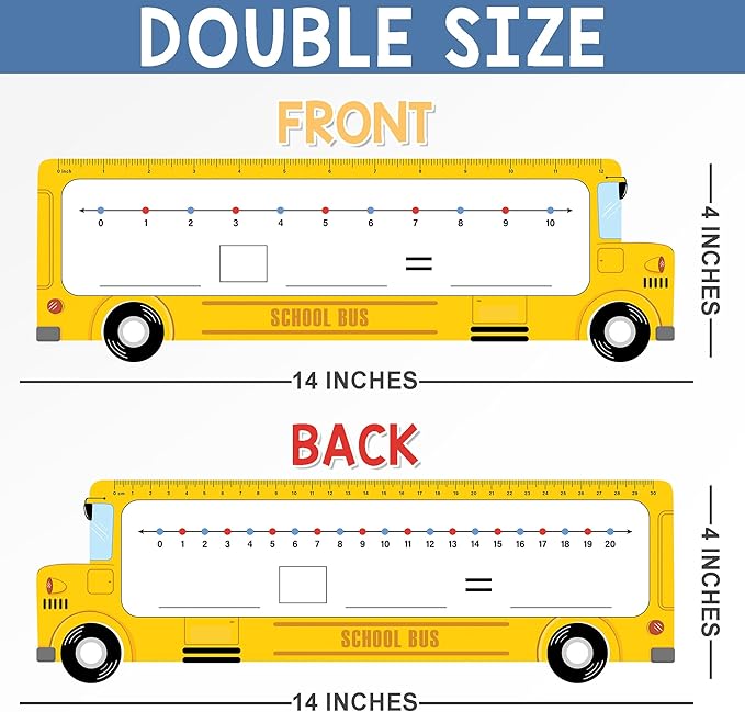 26-Pack School Bus Number Line Dry Erase Boards Cards, 14"x4", Double-Sided, Math Manipulatives for Kids, Student, Kindergarten Elementary Special Education 1st Grade Classroom Must Haves