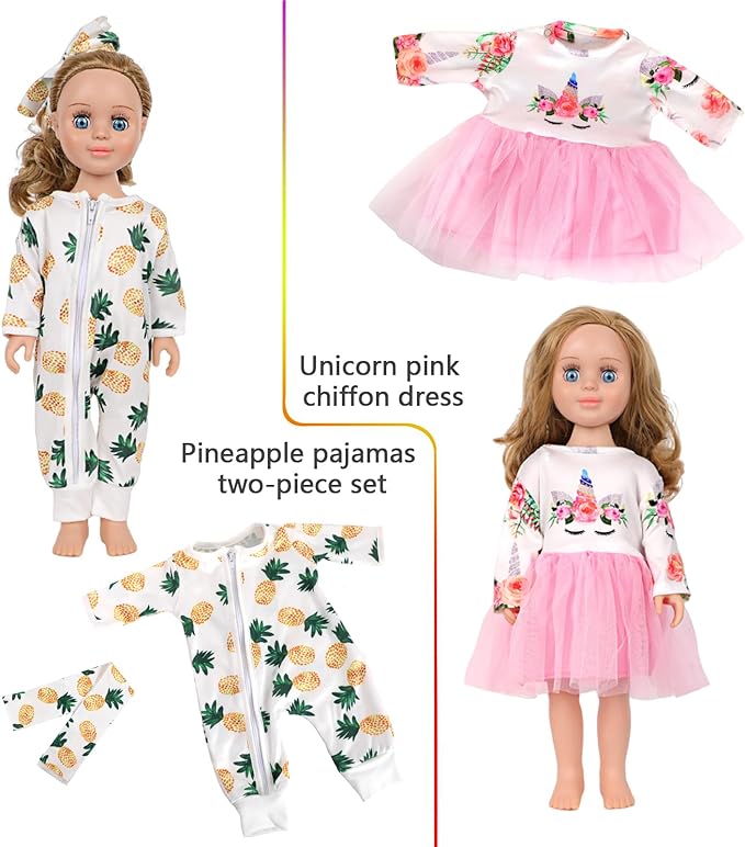 MSYO 10 Sets Doll Clothes for 17 - 18 Inch Dolls, 16 Pcs Fashion Outfits Variety Pack, Floral Dresses, Casual Wear & Pajamas, Girl Doll Dress - Up Set for Play & Gifting