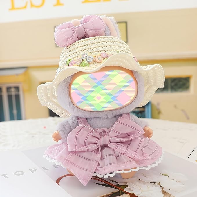 Clothes for Dolls Accessories (No Doll), Kawaii Hat Skirt Outfit Set 3 Pieces for 15cm 17cm Doll Suit, Stylish Bowknot Dolls Hat Clothing Set Replacement Purple