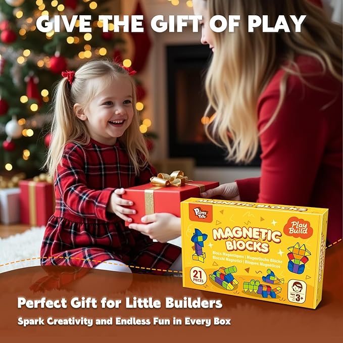 Magnetic Blocks with Multiple Shapes, 1.65 inch Large Magnetic Building Cubes for Kids, Sensory Montessori Stacking Toys for Boys & Girls Ages 3 4 5 6 (21pcs)