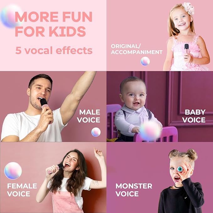 Mini Karaoke Machine for Kids Adults, Portable Bluetooth Speaker with 2 Wireless Microphones, TOP Birthday Gifts Toys for Girls Ages 3, 4, 5, 6, 7, 8, 9,10,11,12+ Years Old Toddler (Lightpink)
