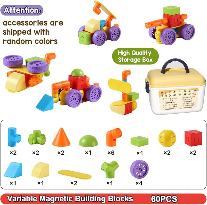 LOOIKOOS Magnetic Blocks,Magnetic Building Tiles for Kids 3-5 4-6,Montessori Toys for 3 4 5 6 Year Old Boy,Preschool STEM Educational Sensory Magnet Vehicle Toys for Ages 3-5 4-6 Year Old Boys