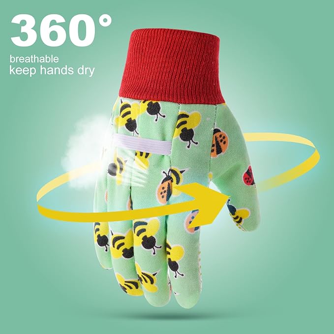 OSDUE Kids Gardening Gloves, 3 Pairs, Large, Polyester, Suitable for 10-15 Year Olds, Protective and Breathable