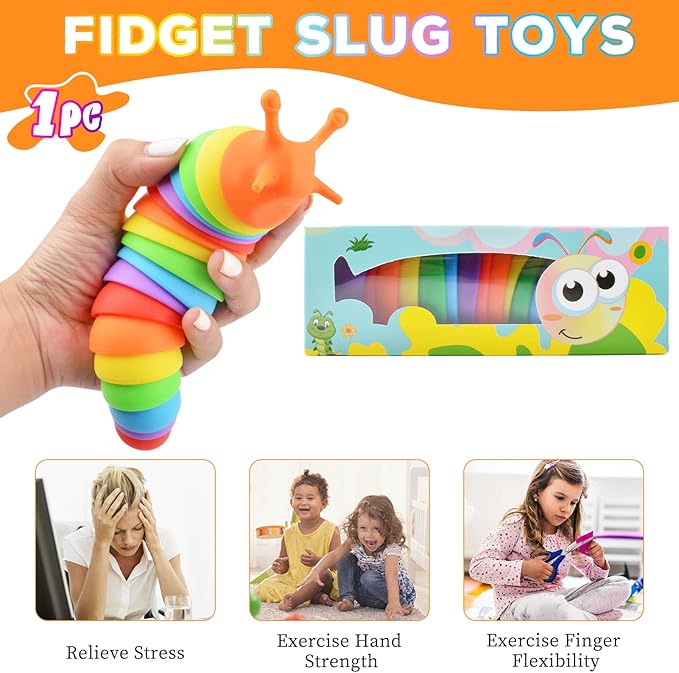 Cevioce Fidget Slug Toy, Sensory Slug Fidget Toy for Kids & Adults, 1 PC Cute Autism Sensory Toys for Autistic Children Great Birthday Gift for Girls Boys Toddlers Christmas Stocking Stuffers for Kids