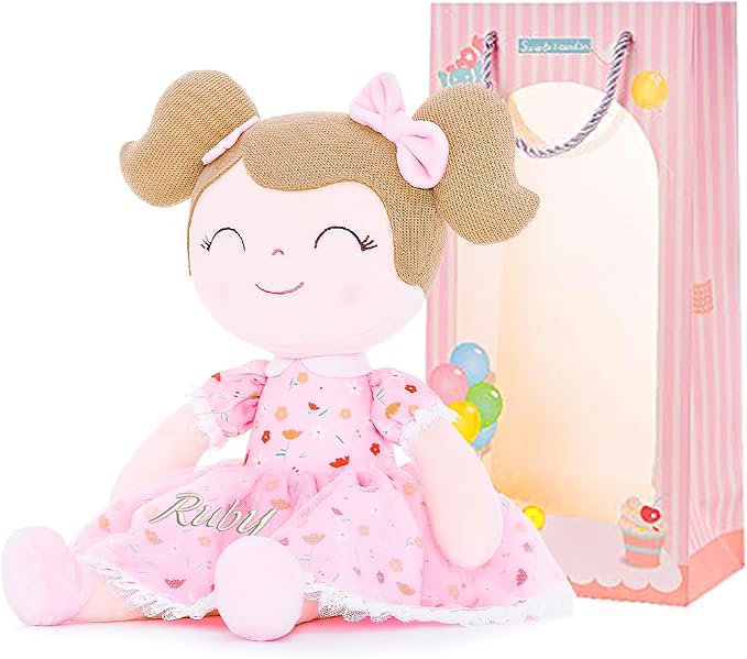 Gloveleya Personalized Doll with Embroidered Name - Floral Pink Custom Plush Doll for Girls Cute Plush Doll Customized Gift - Muñecas de Trapo Personalizadas para Niñas