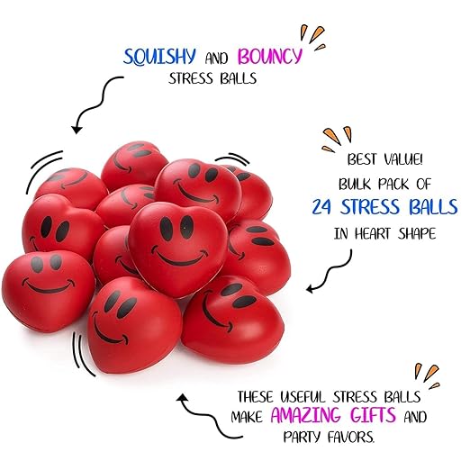 Neliblu Set of 12 Heart Stress Balls - 3-Inch Valentines Stress Balls - Red Squishy Heart Foam Balls - Smiley Face Heart Shaped Stress Balls for Adults - Fun Party Favors and Gifts for Kids
