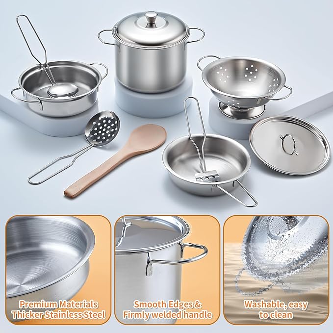 Pretend Play Accessories - 52pc Kids Kitchen Playset with Play Food, Stainless Steel Cookware, Toys Pots and Pans, Toddler Kitchen Set with Cuttable Toy Food - Boys and Girls Gift