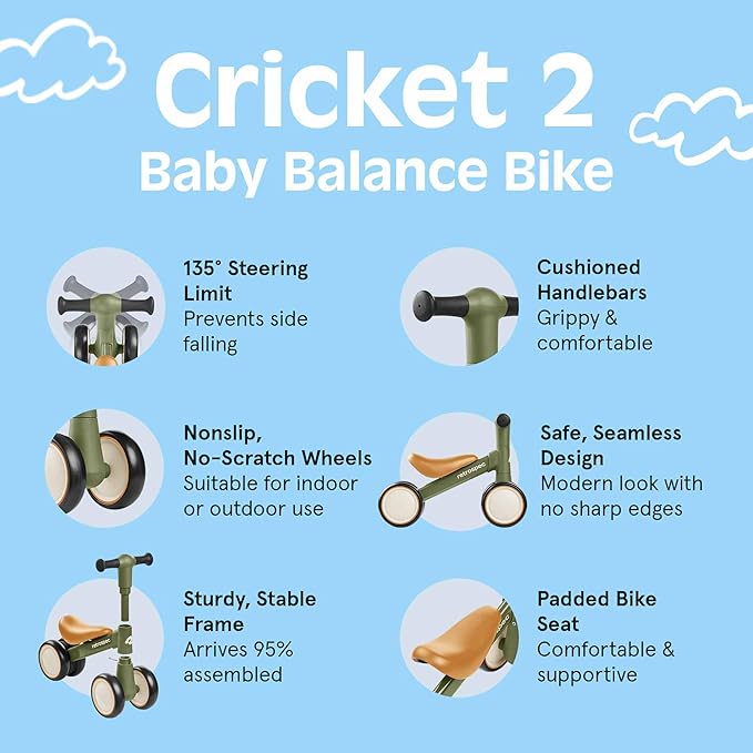 Retrospec Cricket 2 Baby Walker Balance Bike with 4 Wheels - Safe Learning Toy for Ages 12-24 Months - Scratch-Resistant Indoor Outdoor Toddler Riding Toy with Steering Limit & Soft Grips