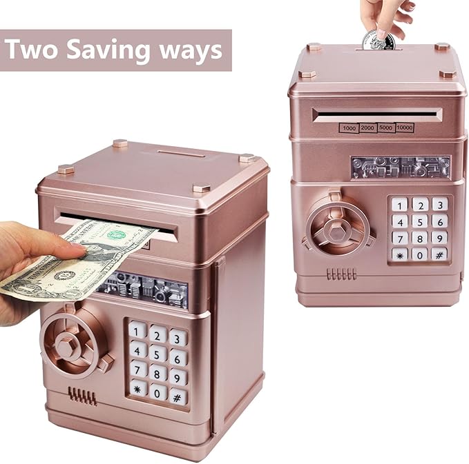 Electronic Piggy Bank with Password Lock & Mini ATM Function - Money Saving Box for Kids, Safe Coin Bank Toy for Ages 3 for Boys & Girls (Rose Gold)