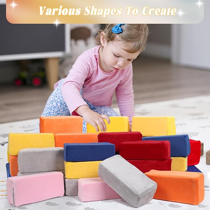 Foam Building Blocks for Kids，24 Pack Soft Foam Blocks for Toddlers, Large Stacking Building Block Toys Set Gifts for Boys and Girls